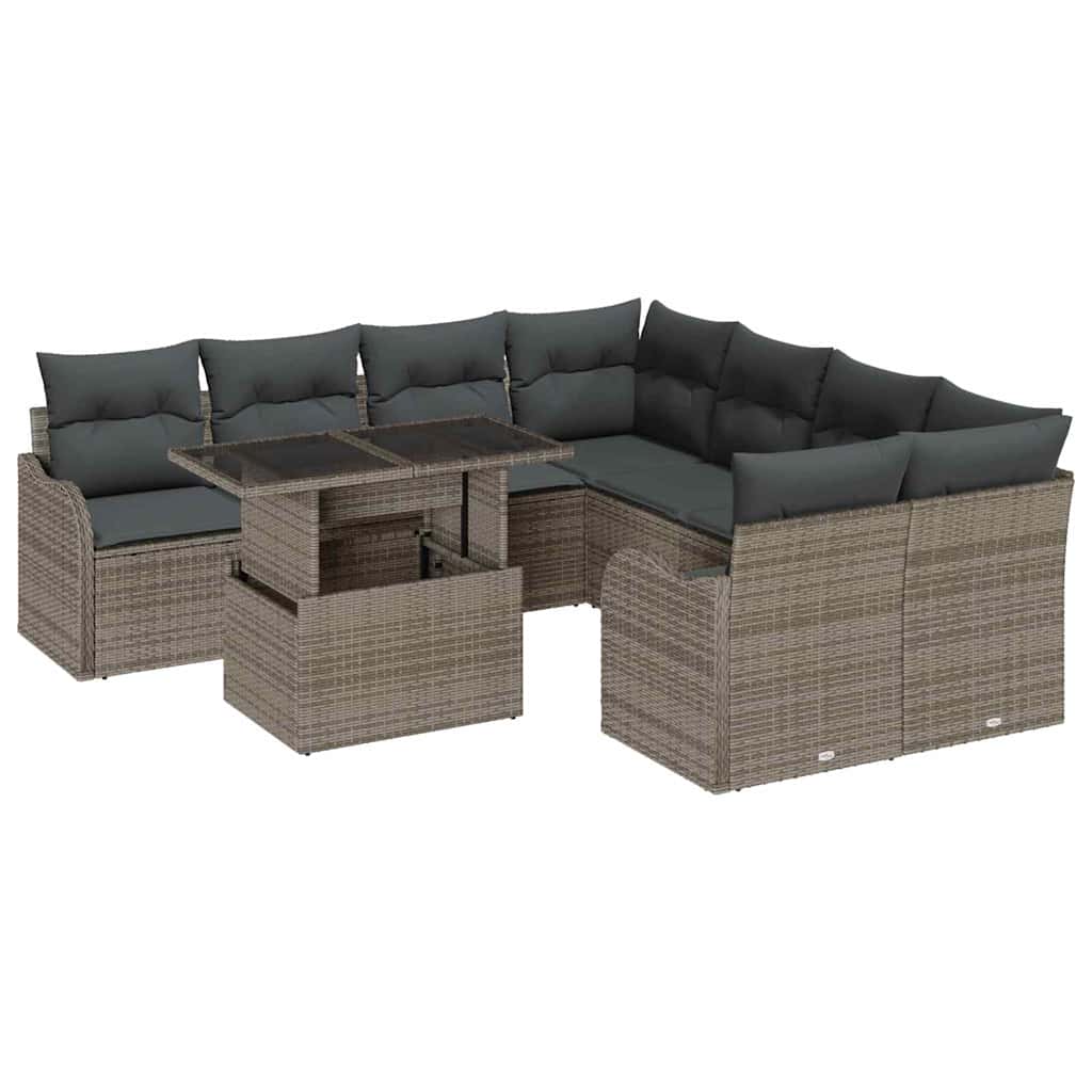 Garten-Sofa-Set 9 pcs Grau 100 x 55 x 73 cm Poly Rattan
