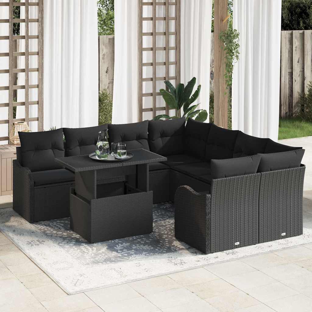 Garten-Sofa-Set 9 pcs Schwarz 100 x 55 x 73 cm Poly Rattan