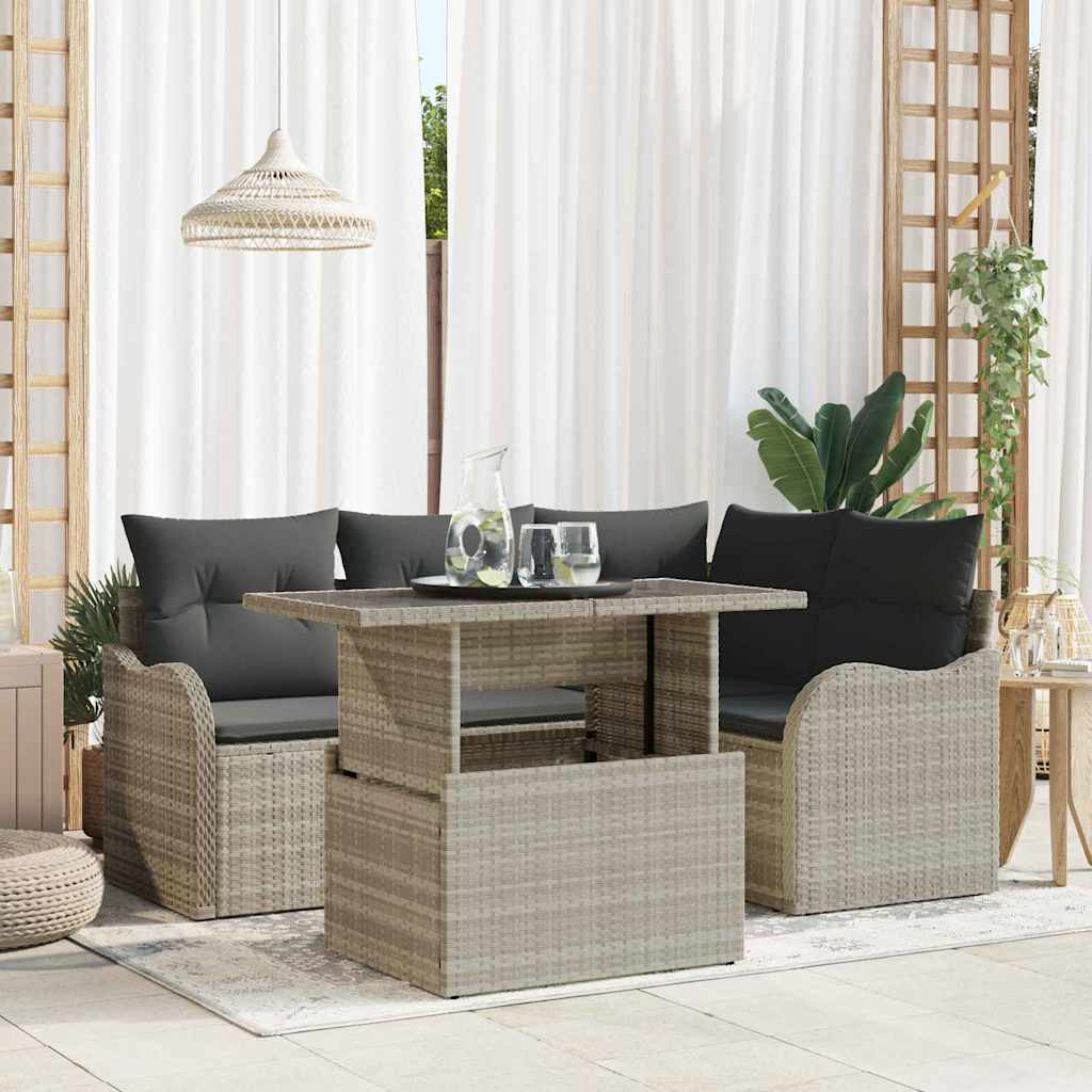 Garten-Sofa-Set 5 pcs Hellgrau 100 x 55 x 73 cm Poly Rattan