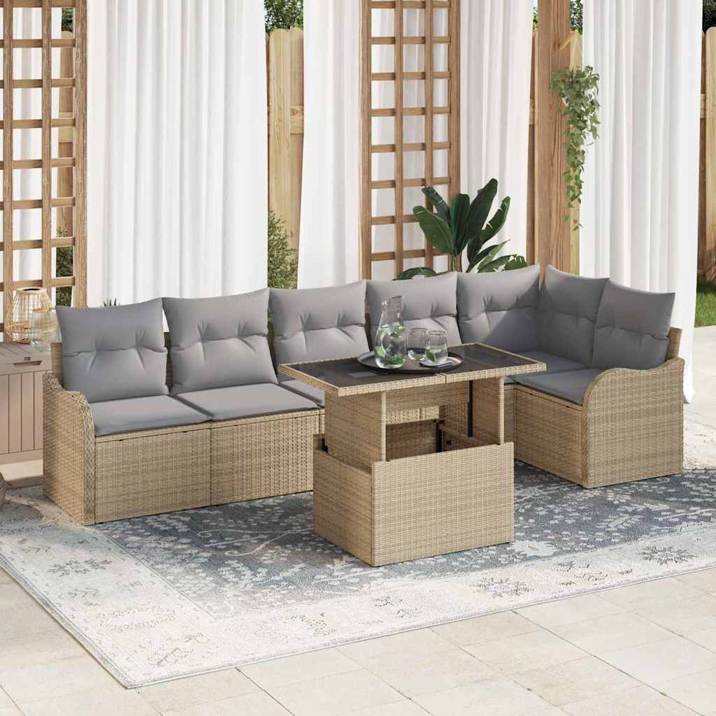 Garten-Sofa-Set 7 pcs Beige 100 x 55 x 73 cm Poly Rattan