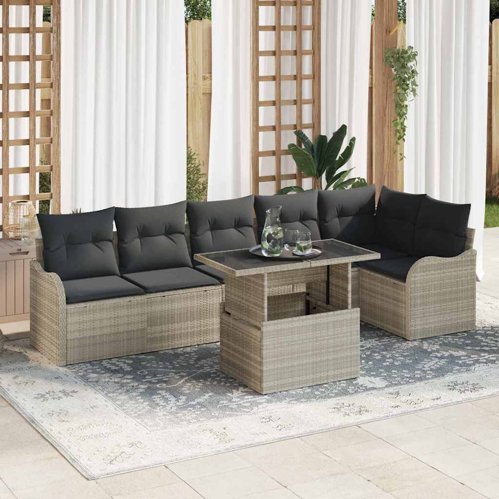 Garten-Sofa-Set 7 pcs Hellgrau 100 x 55 x 73 cm Poly Rattan