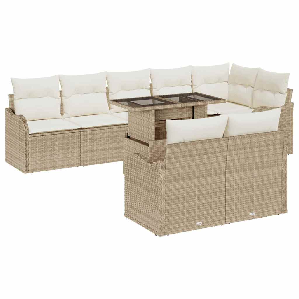 Garten-Sofa-Set 9 pcs Beige 100 x 55 x 73 cm Poly Rattan