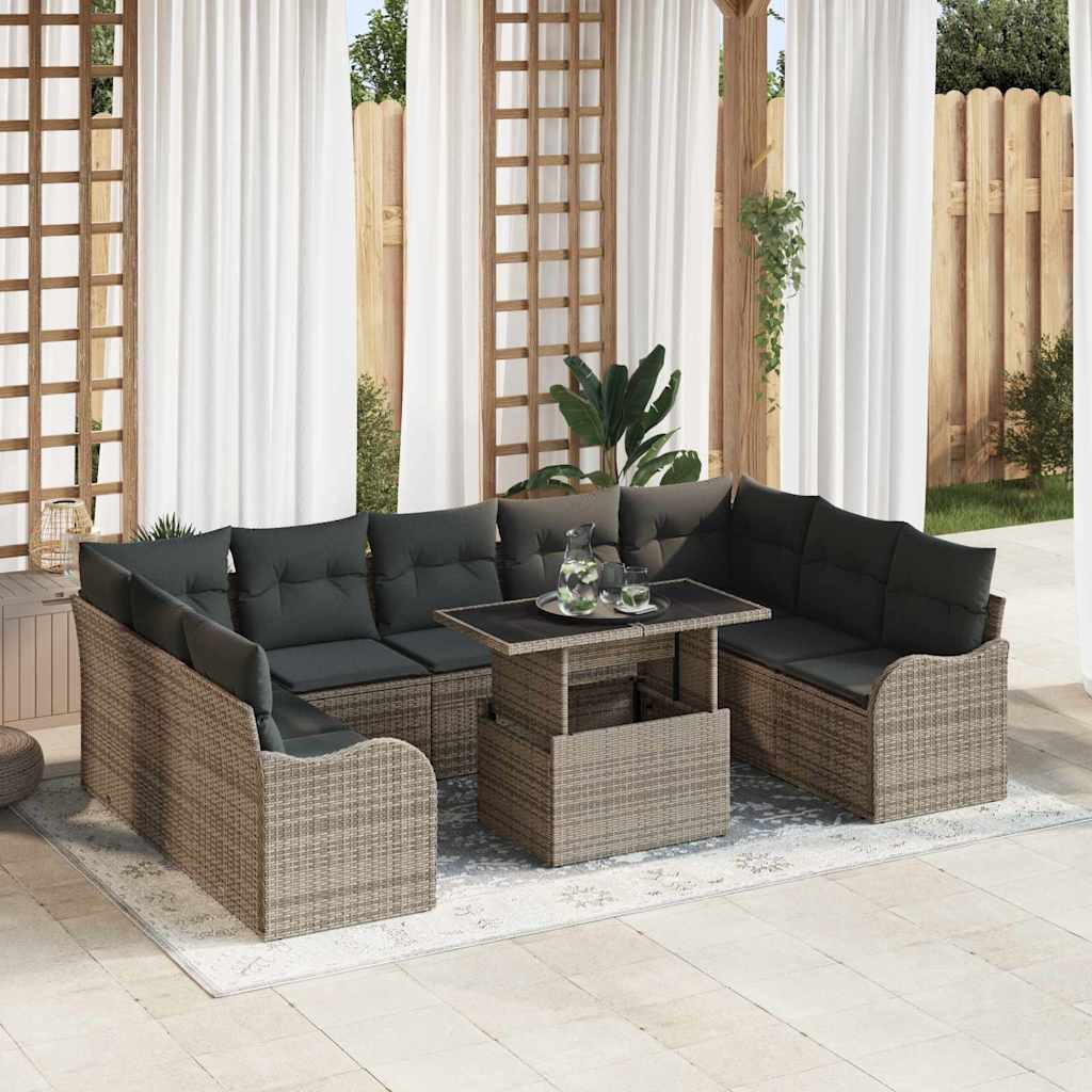 Garten-Sofa-Set 10 pcs Grau 100 x 55 x 73 cm Poly Rattan