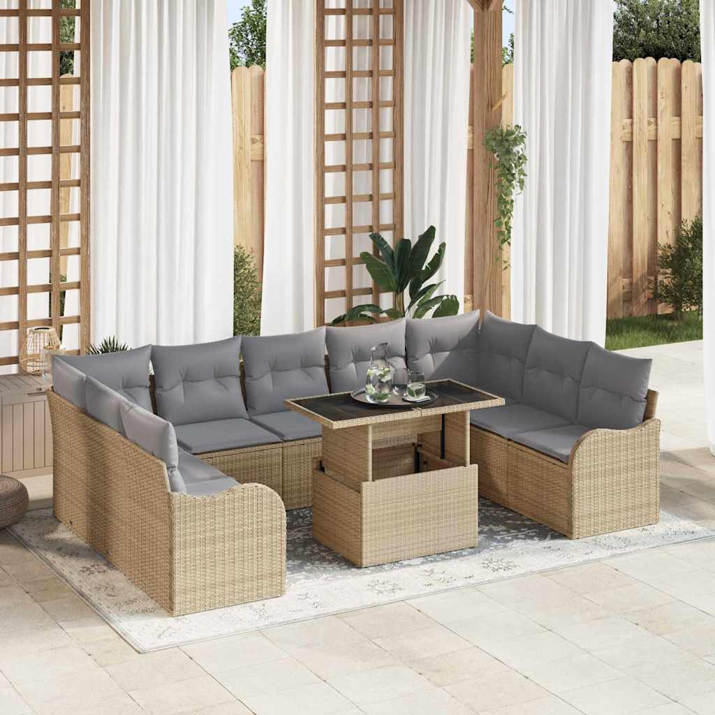 Garten-Sofa-Set 10 pcs Beige 100 x 55 x 73 cm Poly Rattan