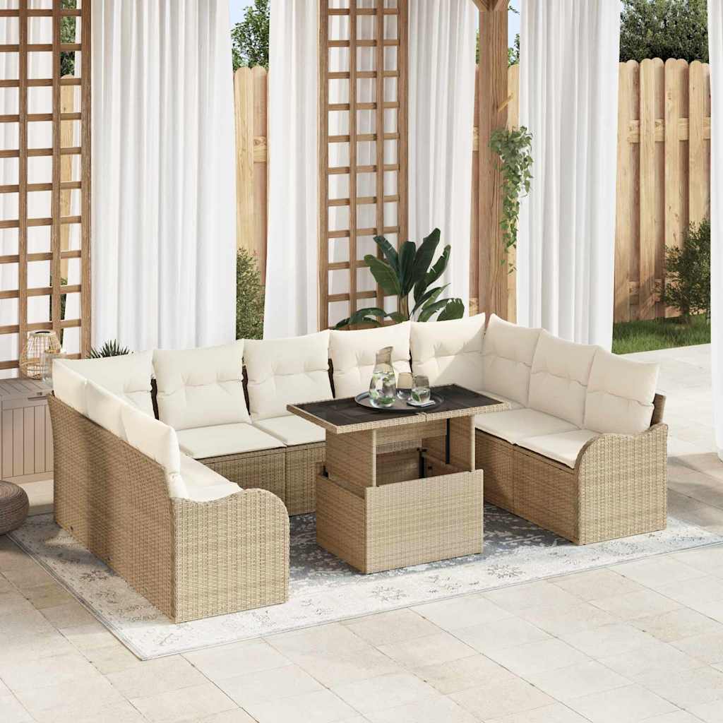 Garten-Sofa-Set 10 pcs Beige 100 x 55 x 73 cm Poly Rattan