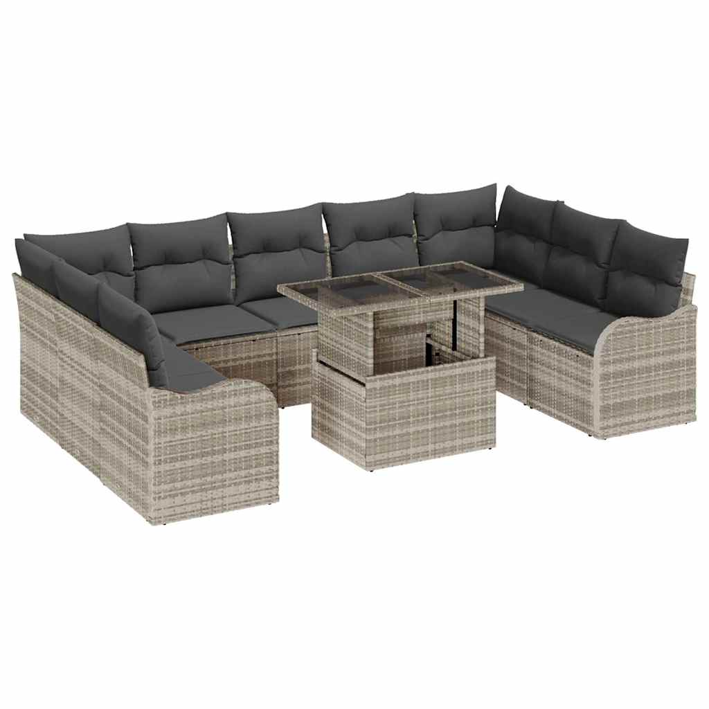 Garten-Sofa-Set 10 pcs Hellgrau 100 x 55 x 73 cm Poly Rattan