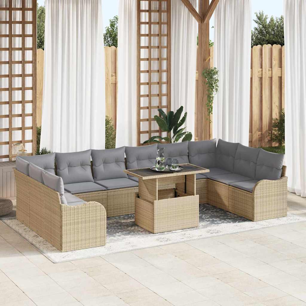 Garten-Sofa-Set 11 pcs Beige 100 x 55 x 73 cm Poly Rattan