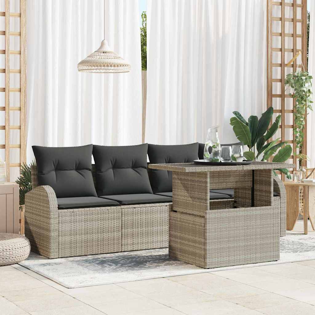 Garten-Sofa-Set 5 pcs Hellgrau 100 x 55 x 73 cm Poly Rattan