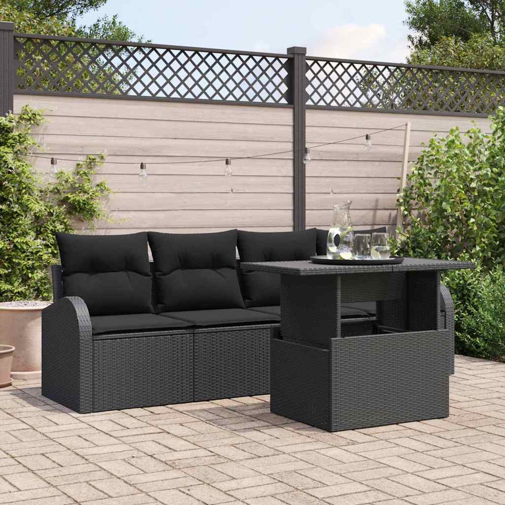 Garten-Sofa-Set 5 pcs Schwarz 100 x 55 x 73 cm Poly Rattan