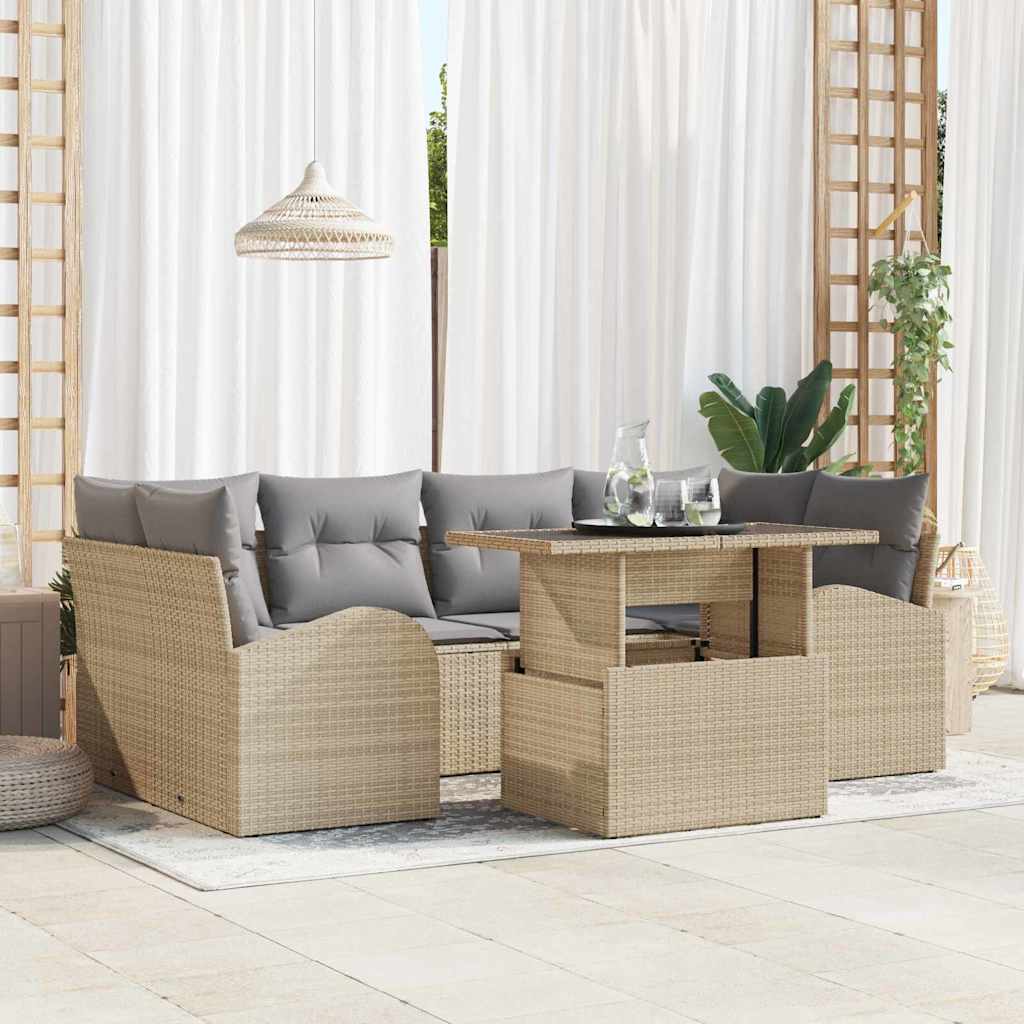 Garten-Sofa-Set 7 pcs Beige 100 x 55 x 73 cm Poly Rattan
