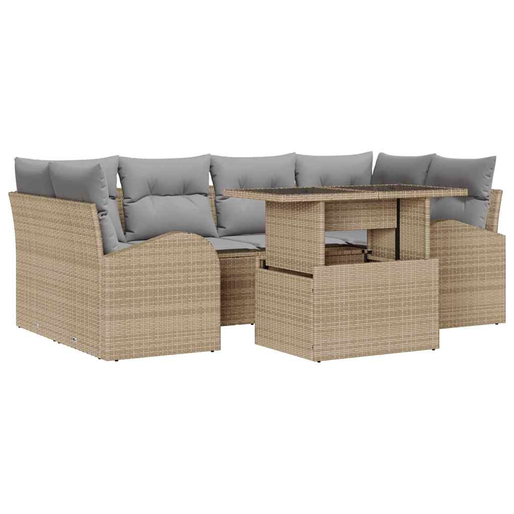 Garten-Sofa-Set 7 pcs Beige 100 x 55 x 73 cm Poly Rattan