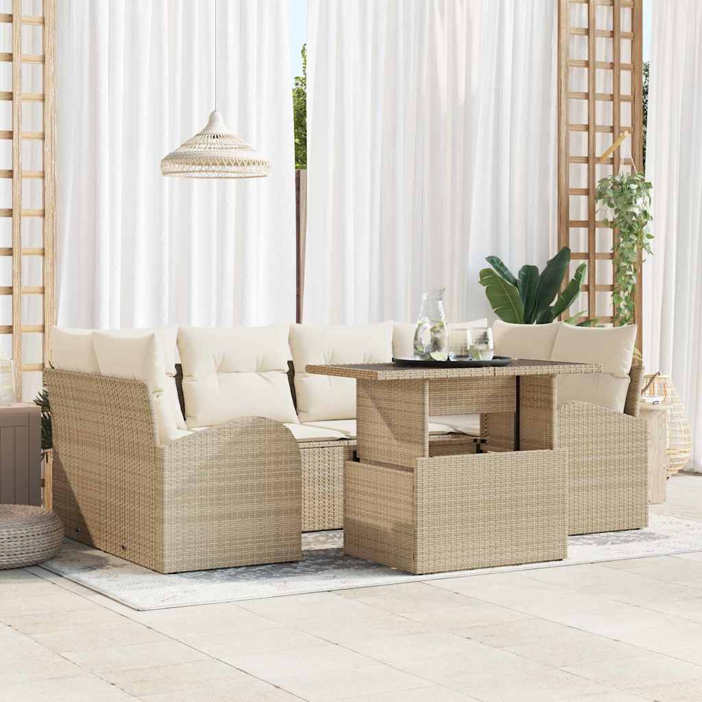 Garten-Sofa-Set 7 pcs Beige 100 x 55 x 73 cm Poly Rattan