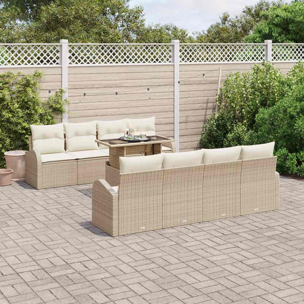 Garten-Sofa-Set 9 pcs Beige 100 x 55 x 73 cm Poly Rattan