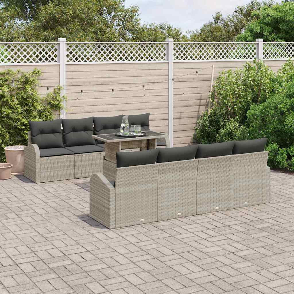 Garten-Sofa-Set 9 pcs Hellgrau 100 x 55 x 73 cm Poly Rattan