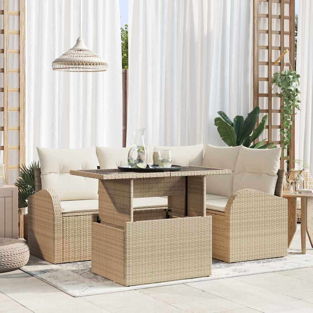 Garten-Sofa-Set 5 pcs Beige 100 x 55 x 73 cm Poly Rattan