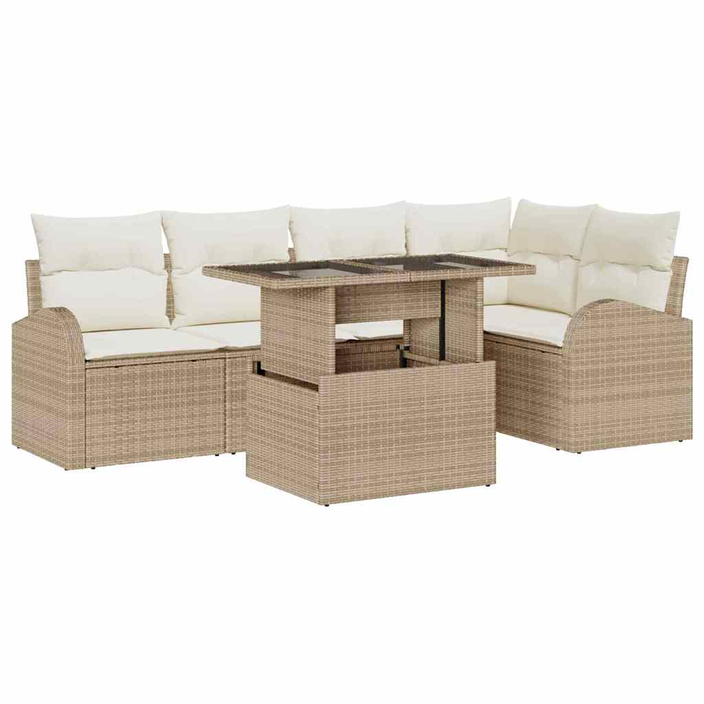 Garten-Sofa-Set 6 pcs Beige 100 x 55 x 73 cm Poly Rattan