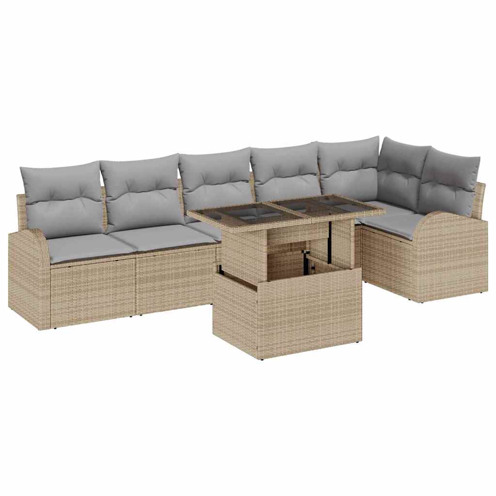 Garten-Sofa-Set 7 pcs Beige 100 x 55 x 73 cm Poly Rattan