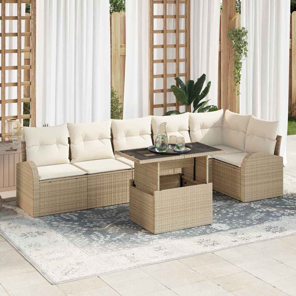 Garten-Sofa-Set 7 pcs Beige 100 x 55 x 73 cm Poly Rattan