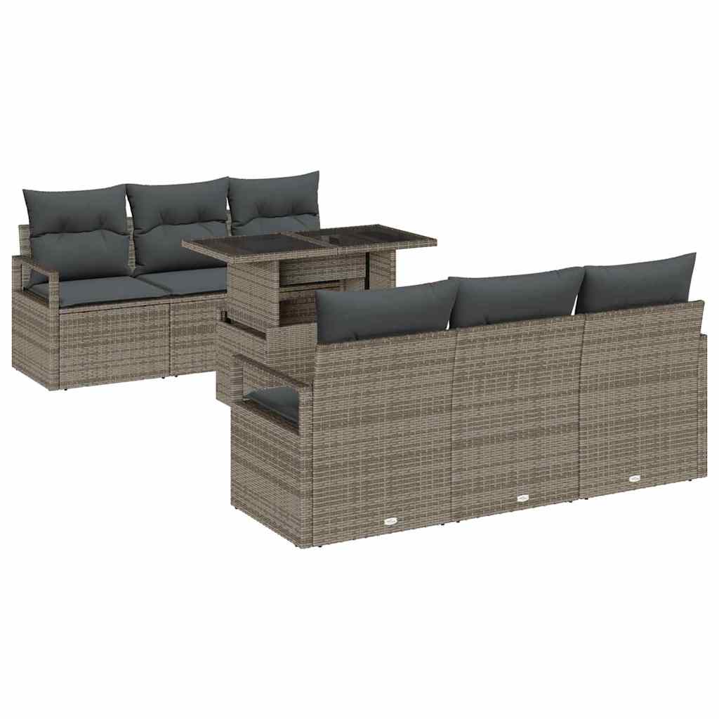 Garten-Sofa-Set mit Speicher 7 pcs Grau Poly Rattan