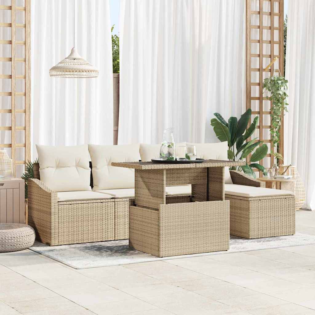 Garten-Sofa-Set mit Kissen mit Speicher 6 pcs Beige, Creme