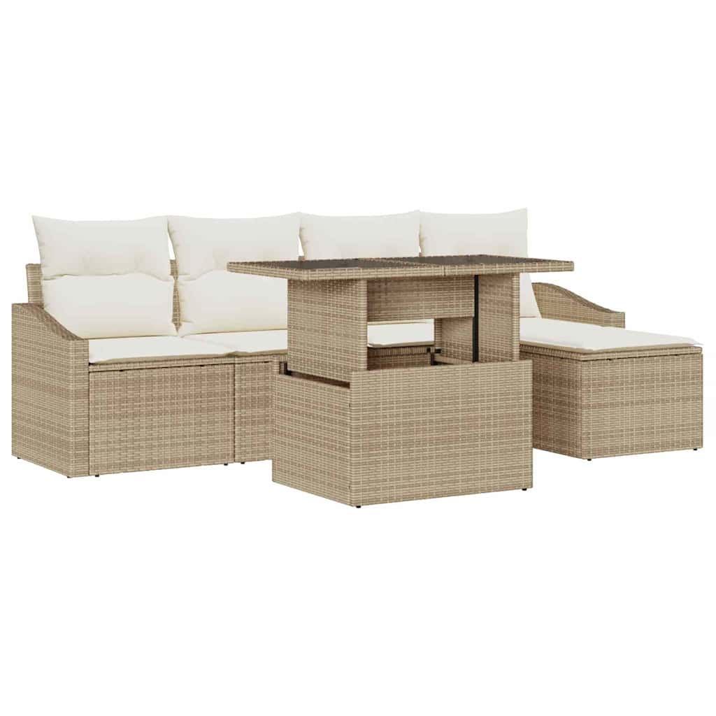 Garten-Sofa-Set mit Kissen mit Speicher 6 pcs Beige, Creme