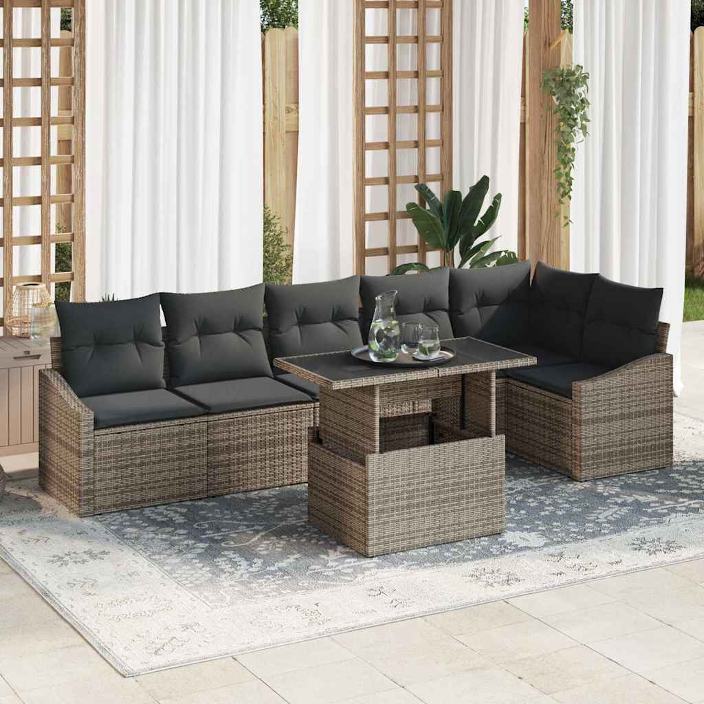Garten-Sofa-Set mit Kissen 7 pcs Grau 100 x 55 x 73 cm