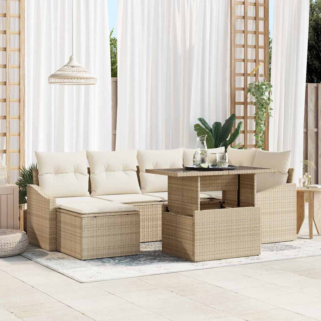 Garten-Sofa-Set mit Kissen mit Speicher 7 pcs Beige, Creme