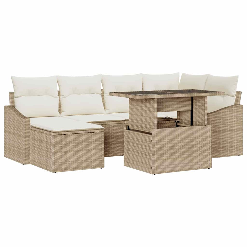 Garten-Sofa-Set mit Kissen mit Speicher 7 pcs Beige, Creme