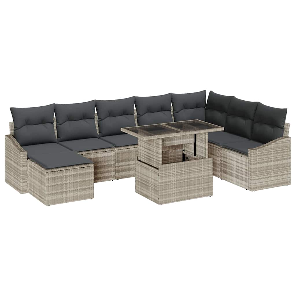 Garten-Sofa-Set mit Kissen mit Speicher 9 pcs Beige und Grau