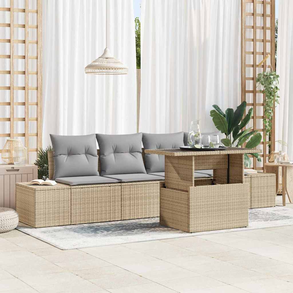 Garten-Sofa-Set 5 pcs Beige, Hellgrau 100 x 55 x 73 cm