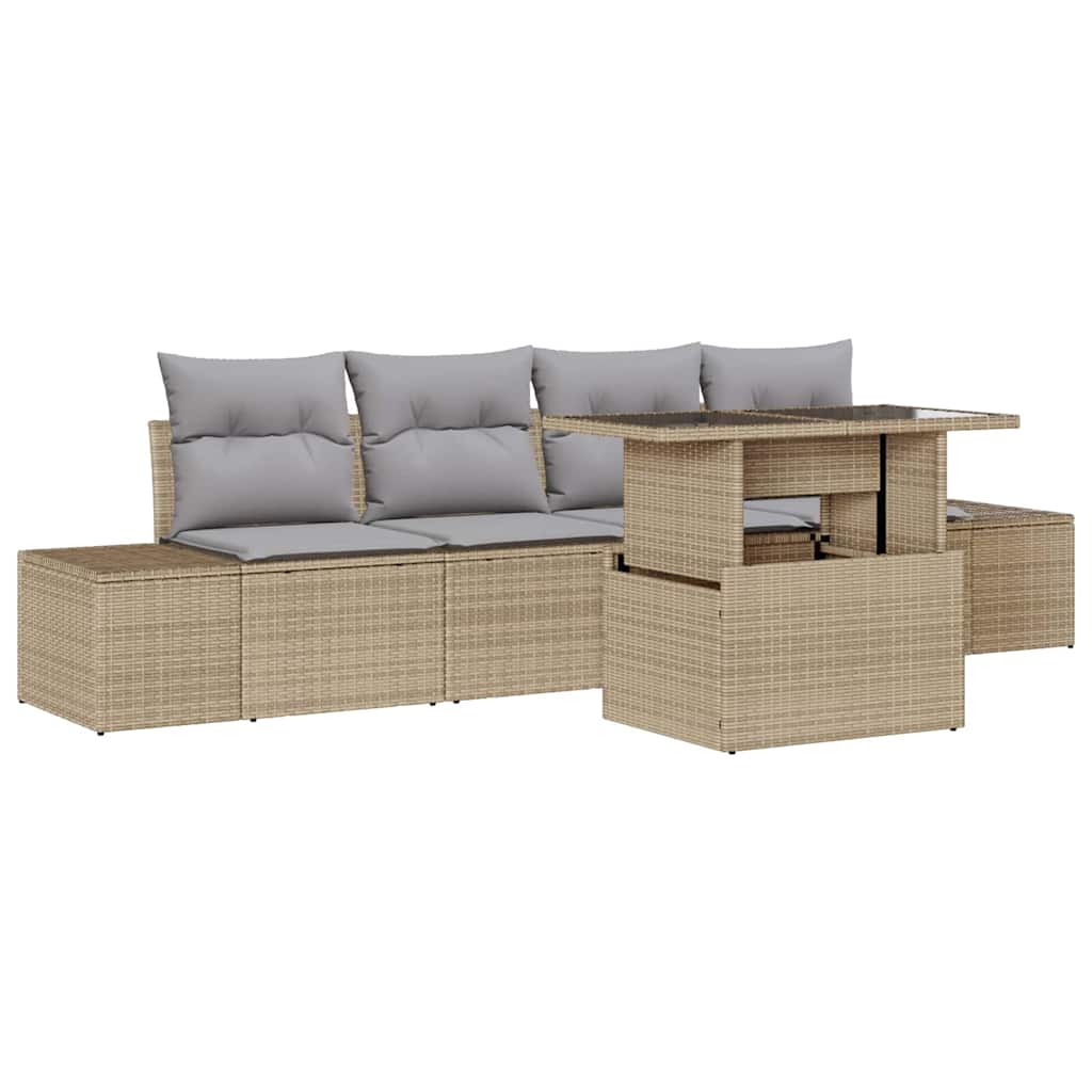 Garten-Sofa-Set 5 pcs Beige, Hellgrau 100 x 55 x 73 cm