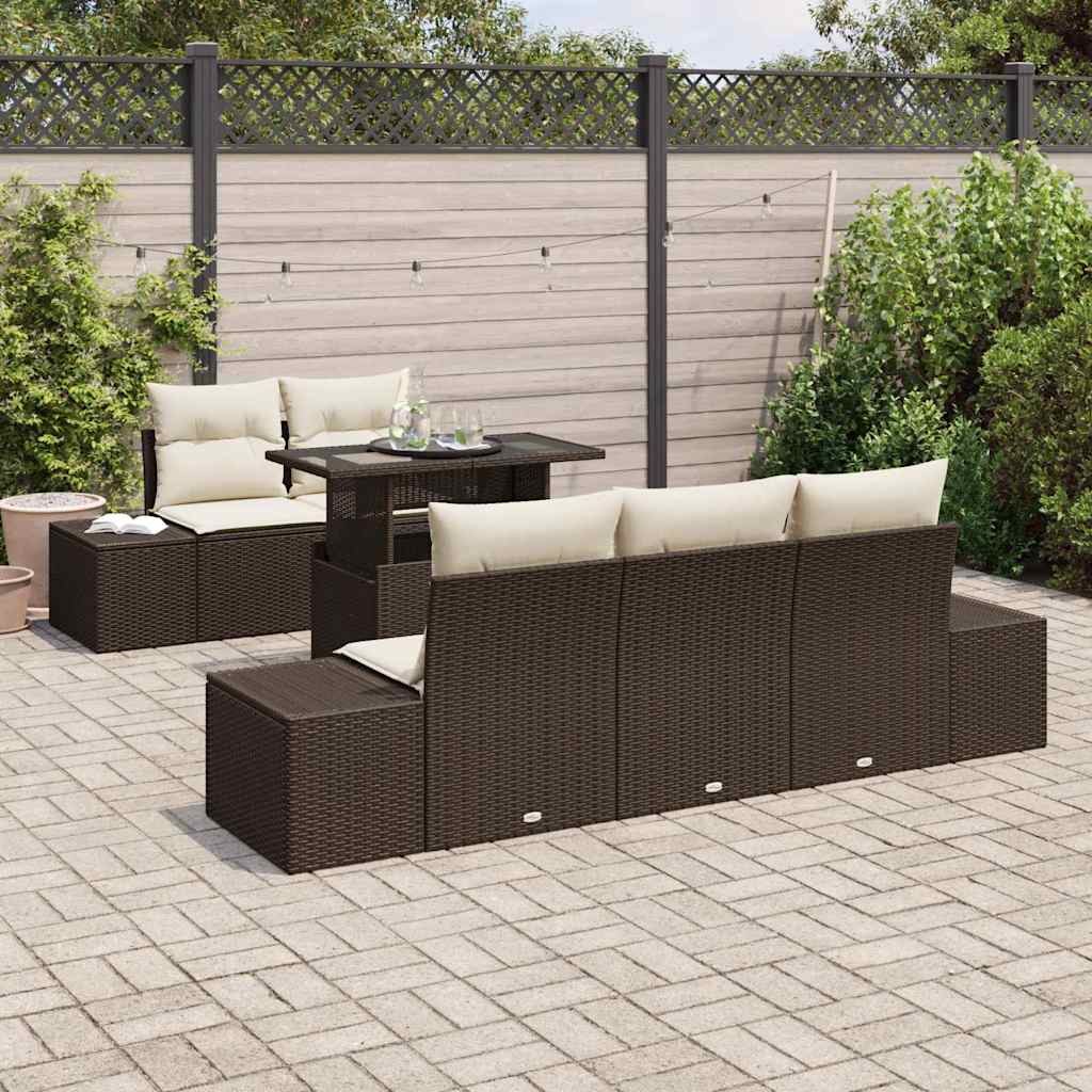 Garten-Sofa-Set mit Kissen 6 pcs Braun, Creme 100 x 55 x 73 cm