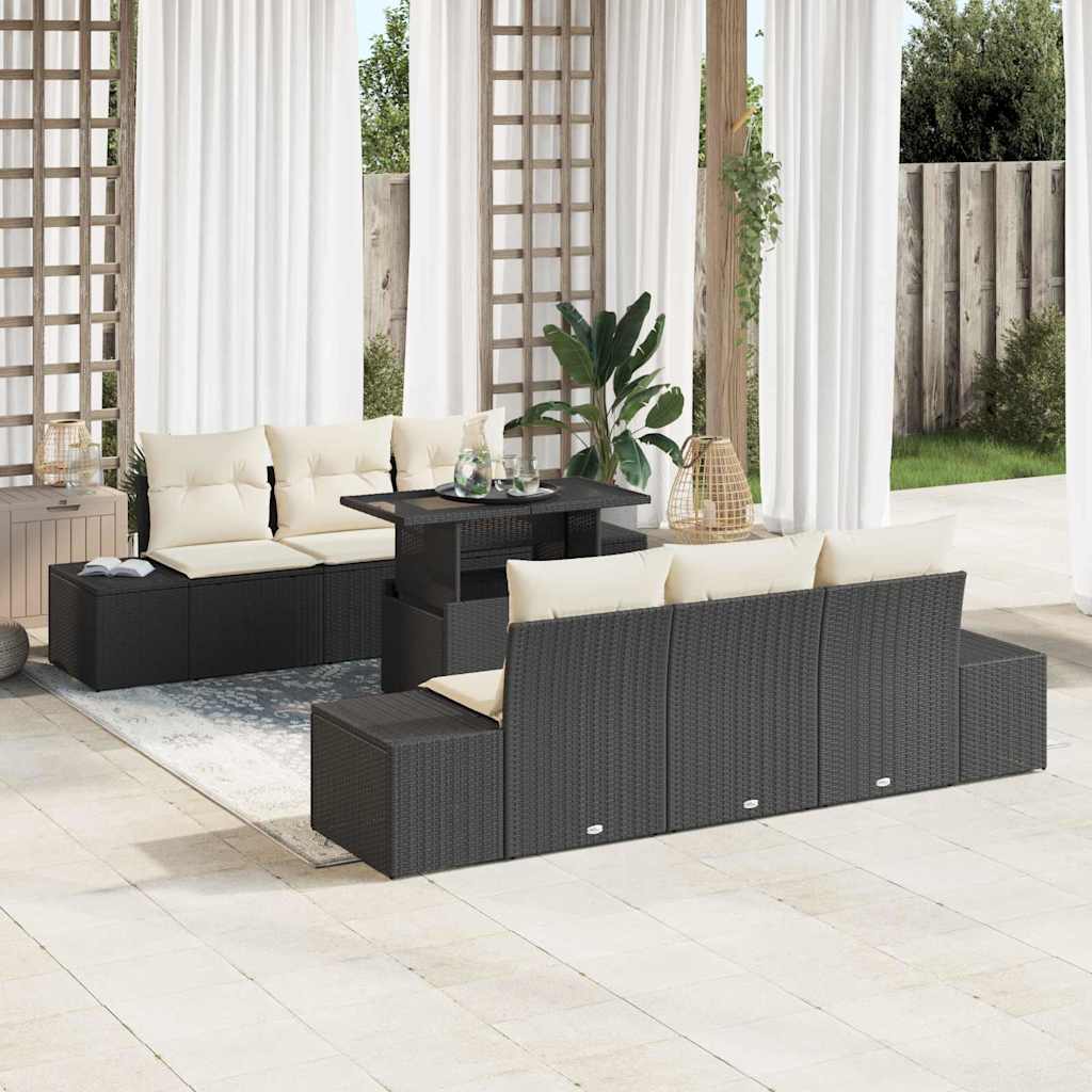 Garten-Sofa-Set 7 pcs Schwarz, Creme 100 x 55 x 73 cm