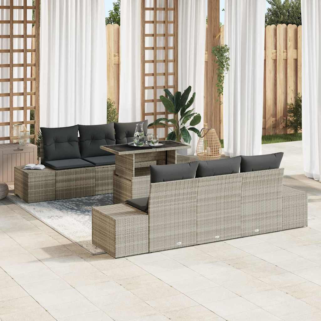 Garten-Sofa-Set mit Kissen 7 pcs Beige Grau 100 x 55 x 73 cm