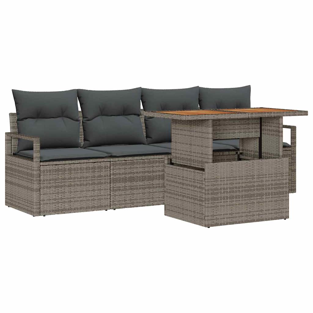 Garten-Sofa-Set mit Speicher 5 pcs Grau Poly Rattan