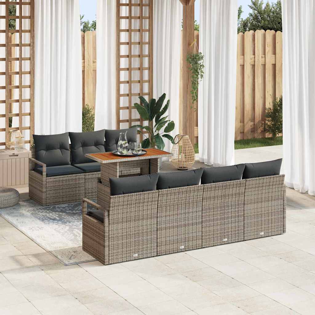Garten-Sofa-Set mit Speicher 8 pcs Grau Poly Rattan