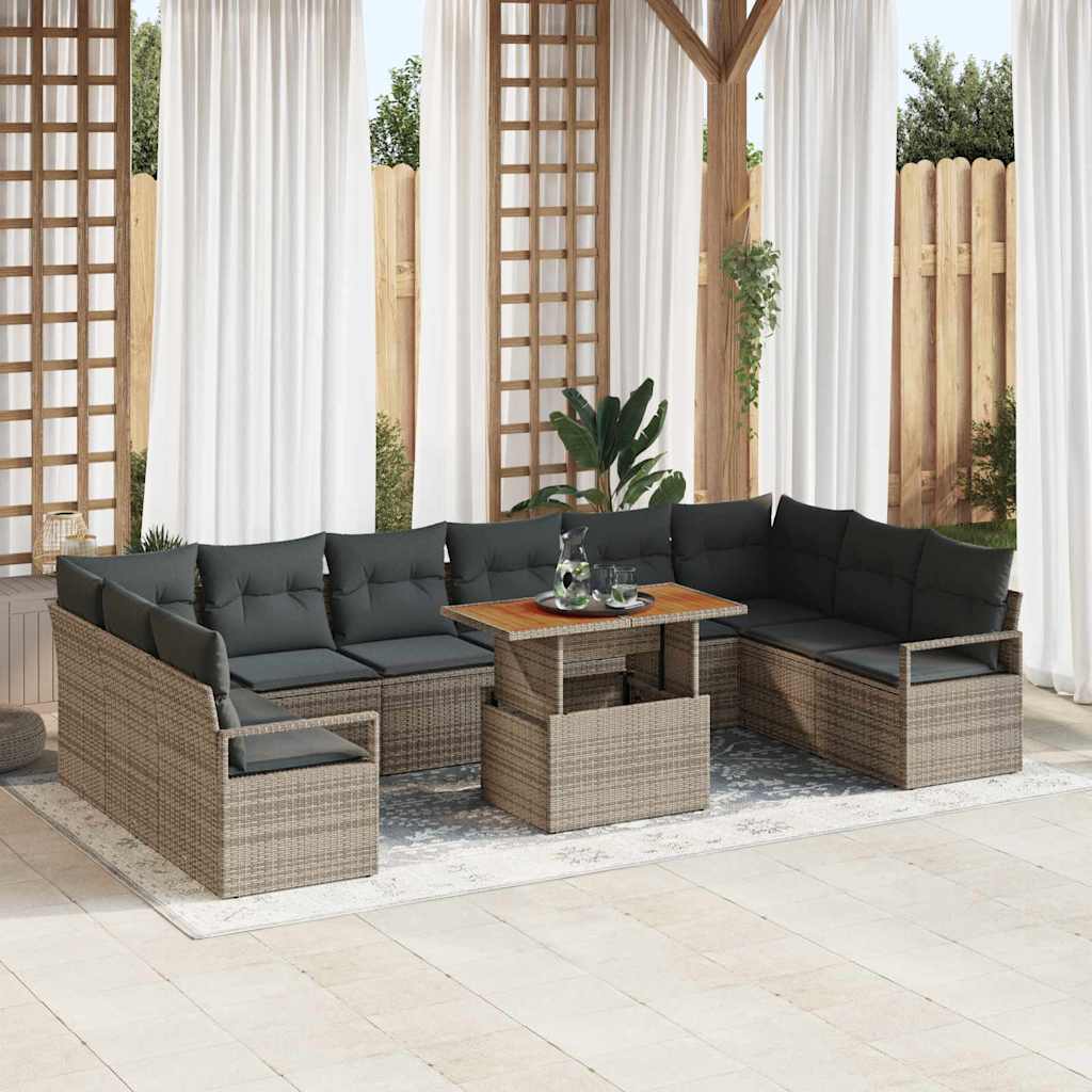 Garten-Sofa-Set mit Speicher 11 pcs Grau Poly Rattan