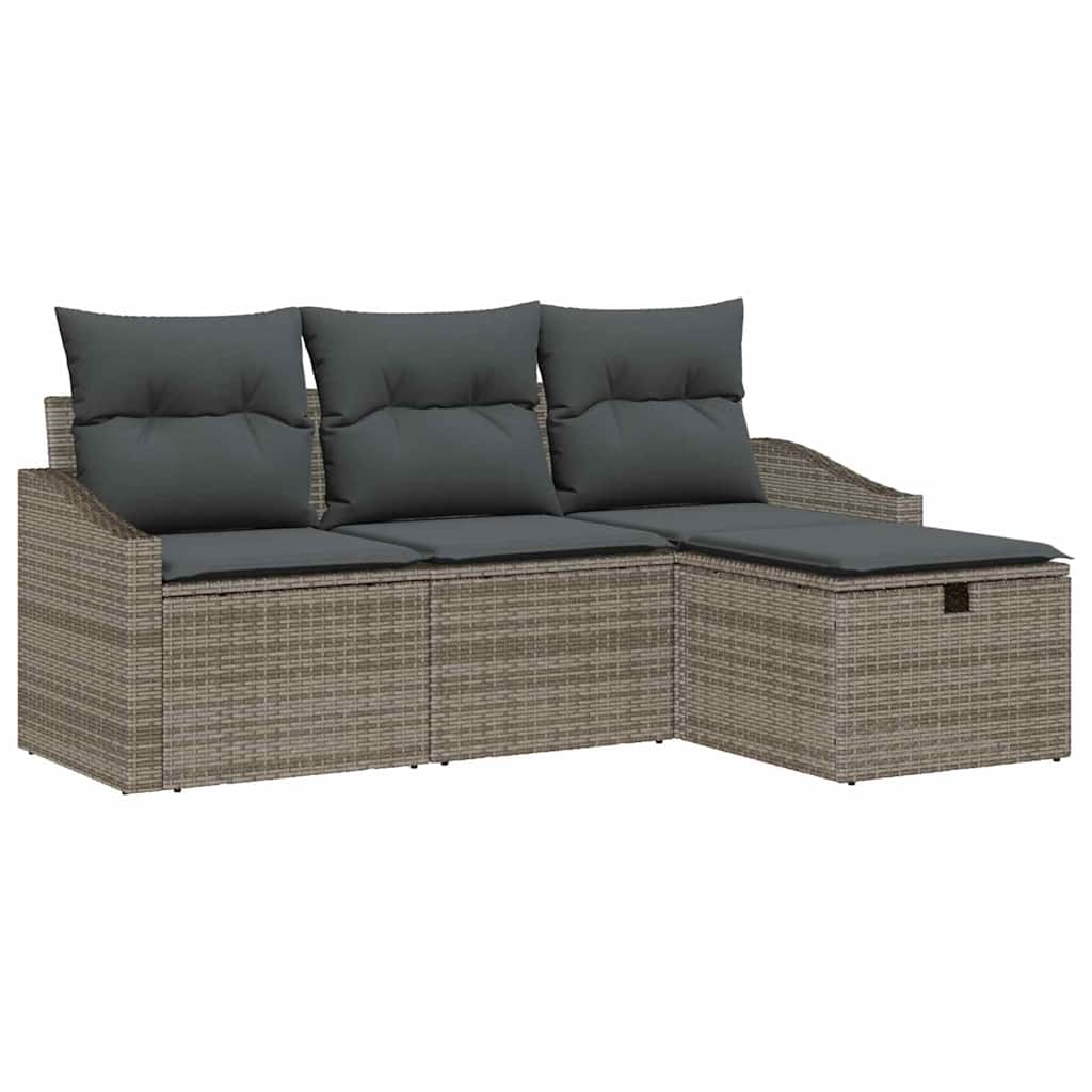 Garten-Sofa-Set mit Kissen 4 pcs Grau Poly Rattan