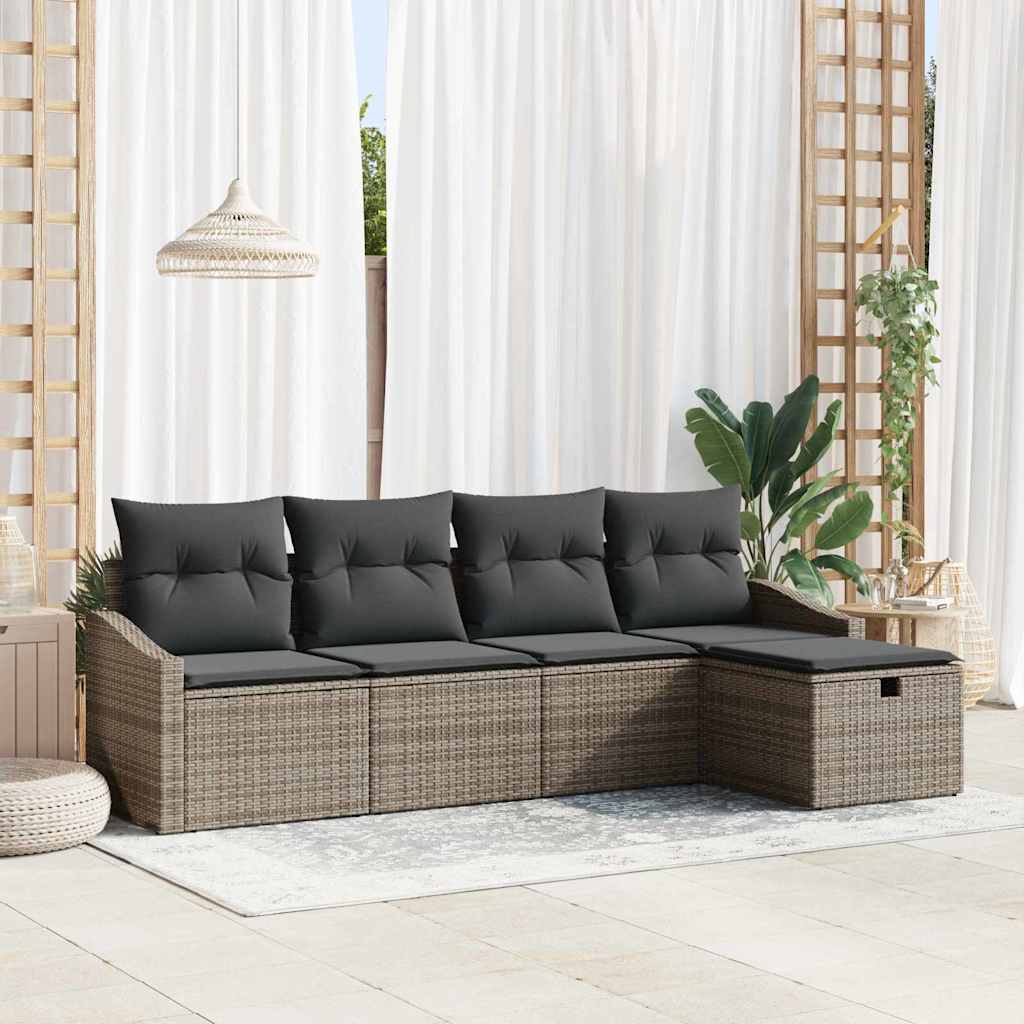 Garten-Sofa-Set mit Kissen 5 pcs Grau Poly Rattan