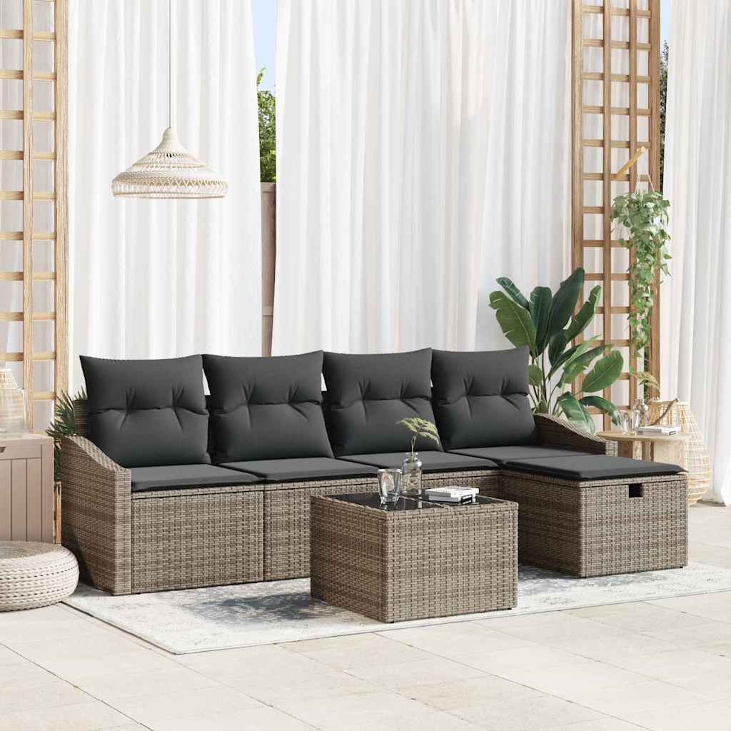 Garten-Sofa-Set mit Kissen 6 pcs Grau Poly Rattan