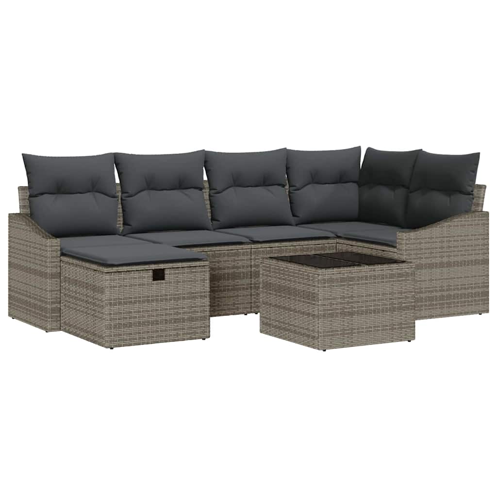 Garten-Sofa-Set mit Kissen mit Speicher 7 pcs Grau