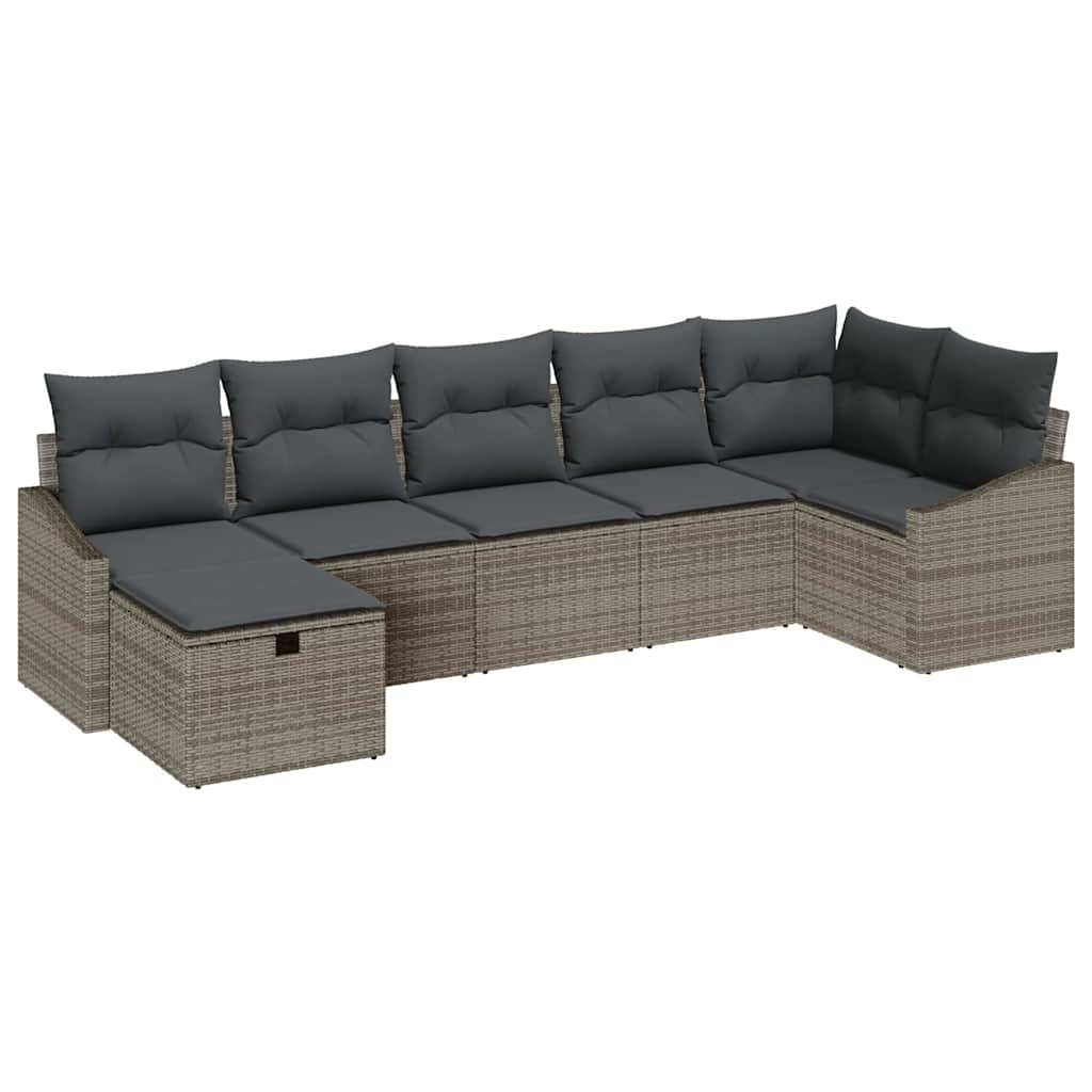 Garten-Sofa-Set mit Kissen 7 pcs Grau Poly Rattan