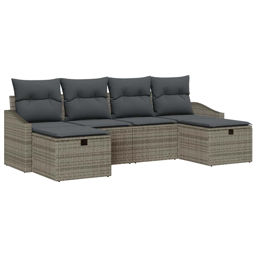 Garten-Sofa-Set mit Kissen 6 pcs Grau Poly Rattan