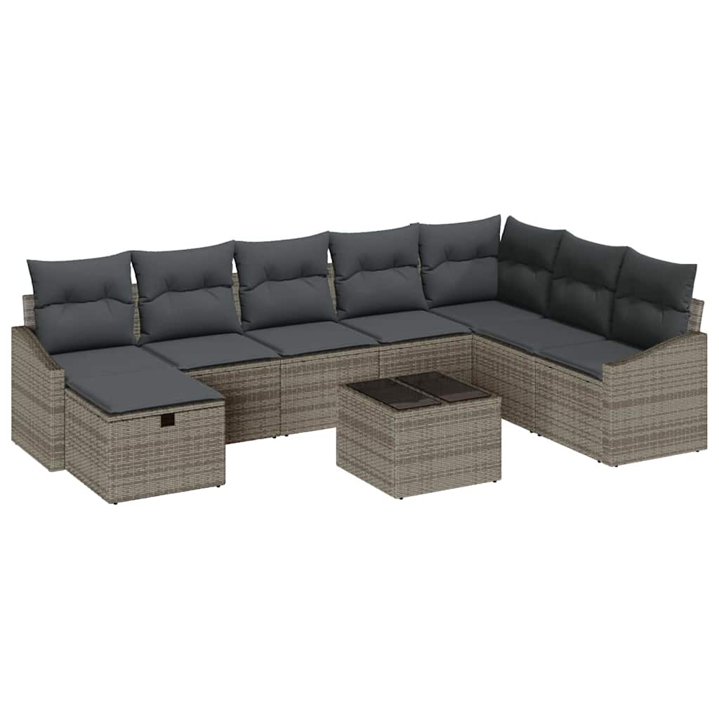 Garten-Sofa-Set mit Kissen 9 pcs Grau Poly Rattan