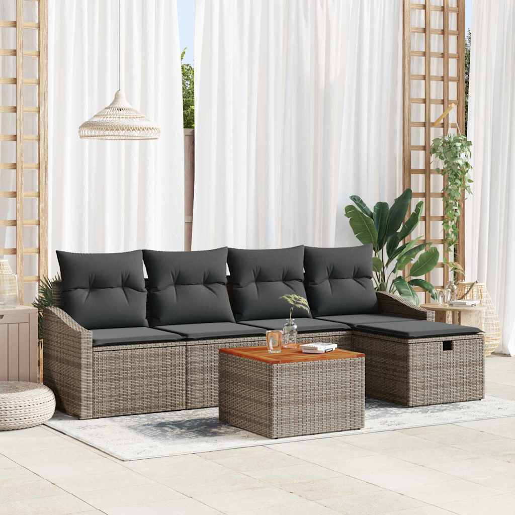 Garten-Sofa-Set mit Kissen mit Speicher 6 pcs Grau Poly Rattan
