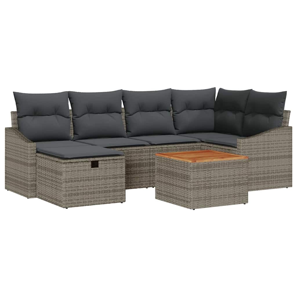 Garten-Sofa-Set mit Kissen mit Speicher 7 pcs Grau Poly Rattan