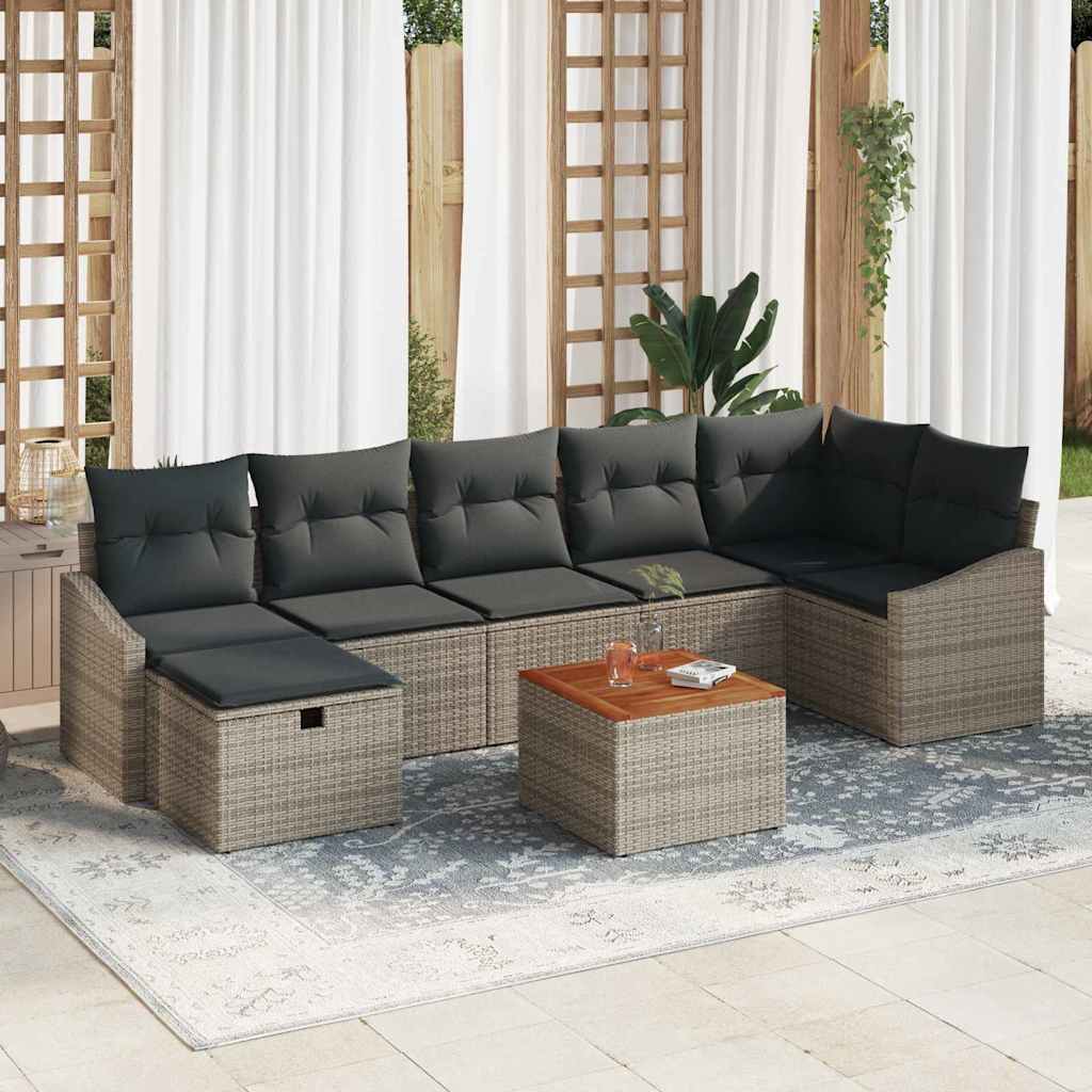 Garten-Sofa-Set mit Kissen mit Speicher 8 pcs Grau Poly Rattan