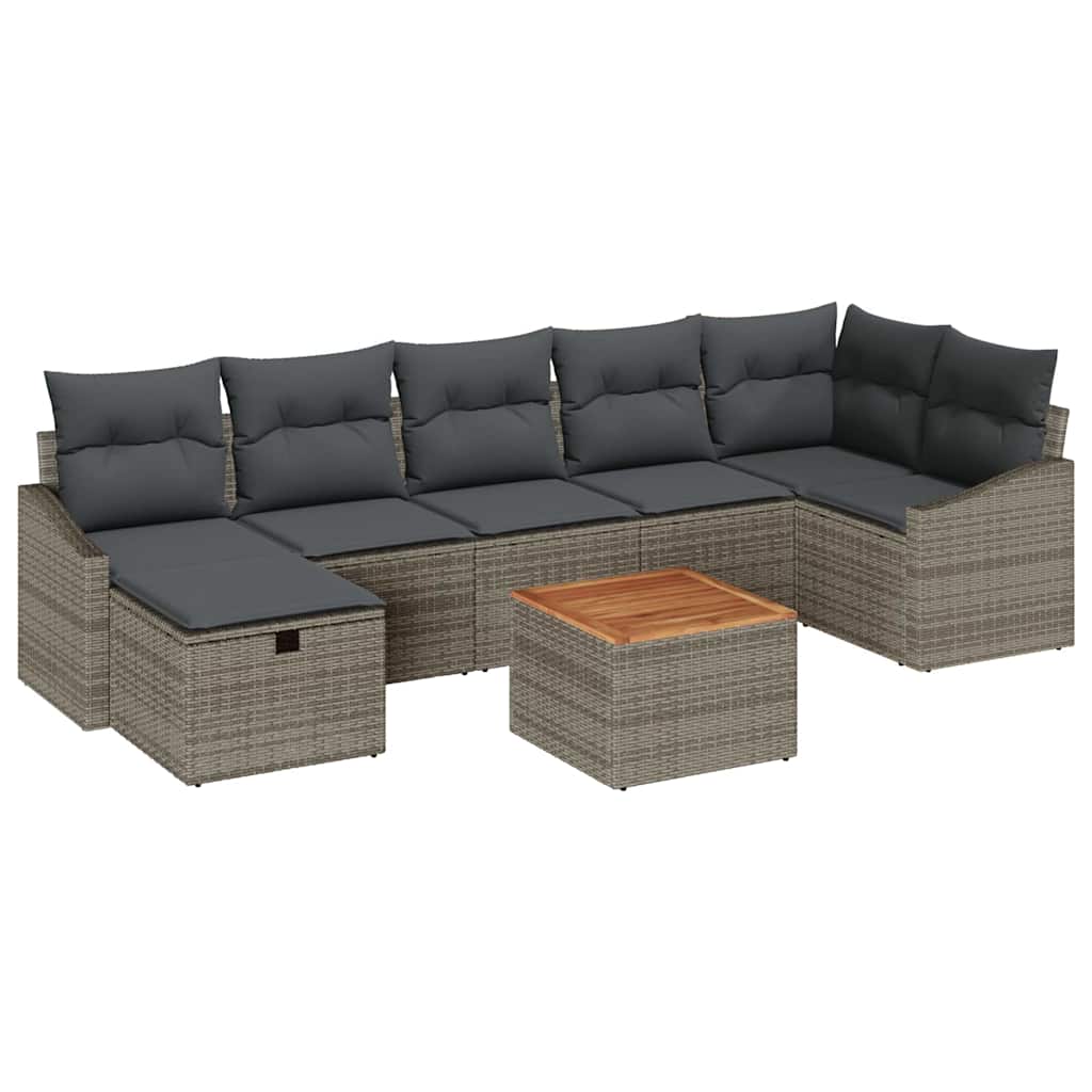 Garten-Sofa-Set mit Kissen mit Speicher 8 pcs Grau Poly Rattan