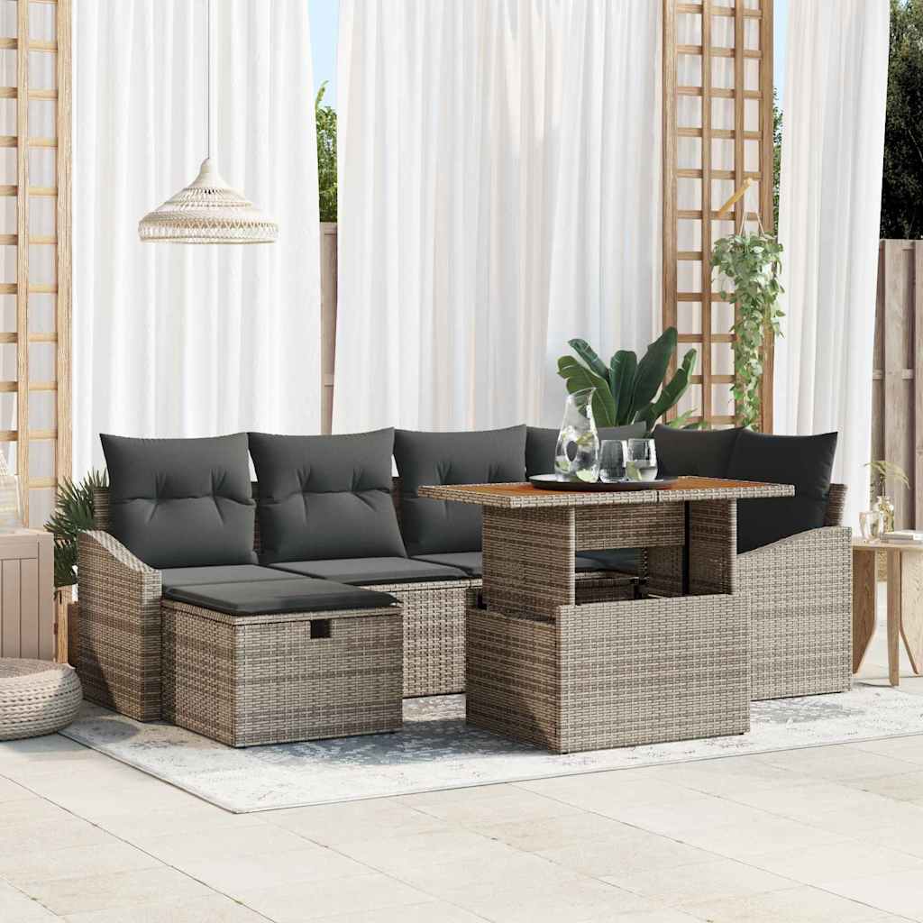 Garten-Sofa-Set mit Kissen mit Speicher 7 pcs Grau Poly Rattan