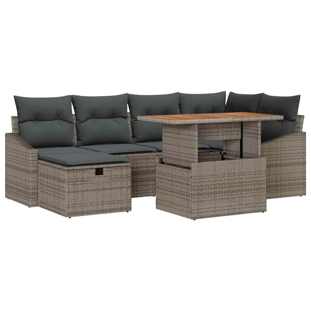 Garten-Sofa-Set mit Kissen mit Speicher 7 pcs Grau Poly Rattan